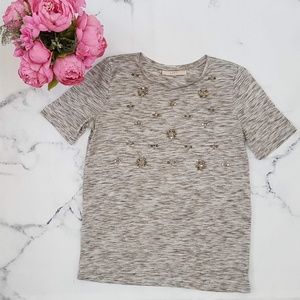 LOFT, Embellished Space Dye Tee, Gray, Small
